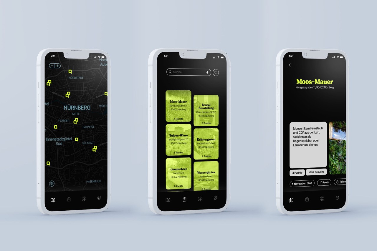 Mockups der Landesgartenschau App Climate Collectors Lisa Memmler, Fiona Sauvageot WiSe 21-22