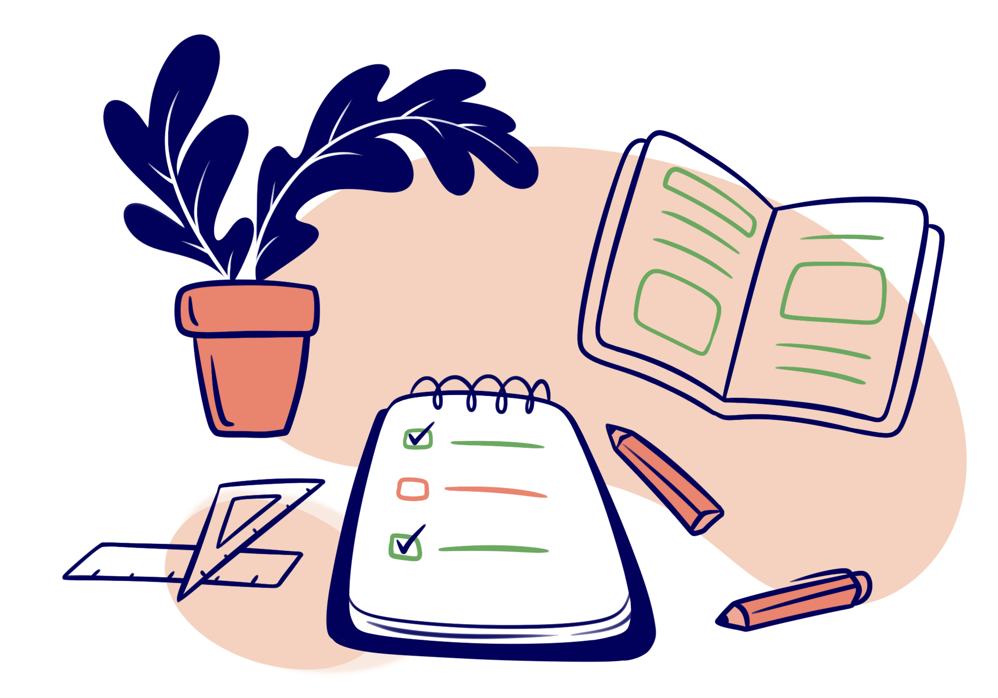 Illustration eines Arbeitsplatzes und einer To-Do-Liste.