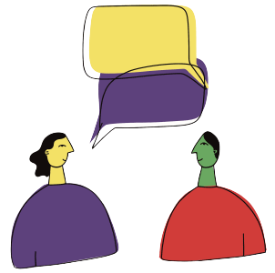 Illustration: Zwei Personen tauschen Feedback aus.