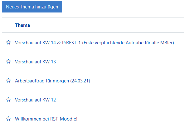Übersicht von Ankündigungen im Moodlekurs